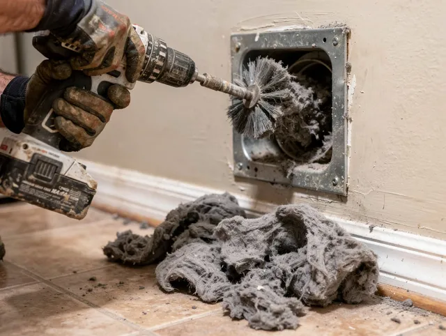 Certified Lakewood Dryer Vent Cleaning technician performing dryer vent cleaning in Lakewood